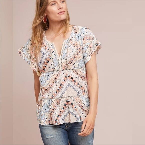 Maeve Tops - MAEVE For Anthropologie Colorful Short Sleeve Boho MESA Blouse  Size XS